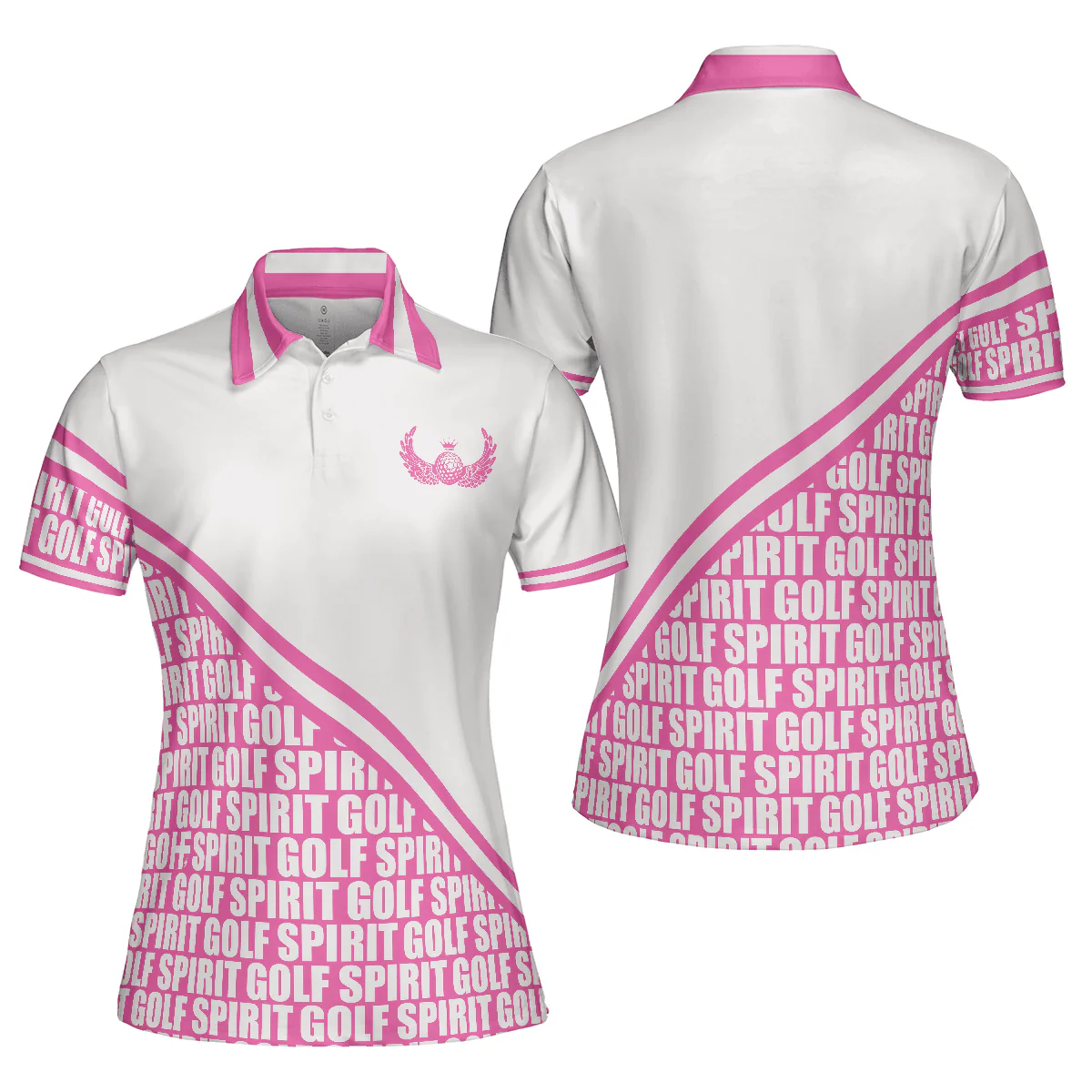 Golf Women Polo Shirt, Golf Spirit In Pink, White And Pink Women Polo Shirts, Unique Golf Gift For Female Golfers, Ladies, Golf Lovers - Image 2