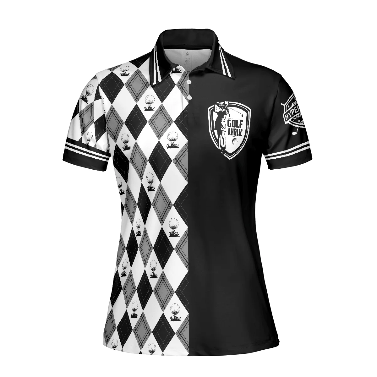 Golf Women Polo Shirt, Golfaholic Black White Checker Pattern Women Polo Shirts, Best Golfing Gift For Female Golfers, Ladies, Golf Lovers - Image 4