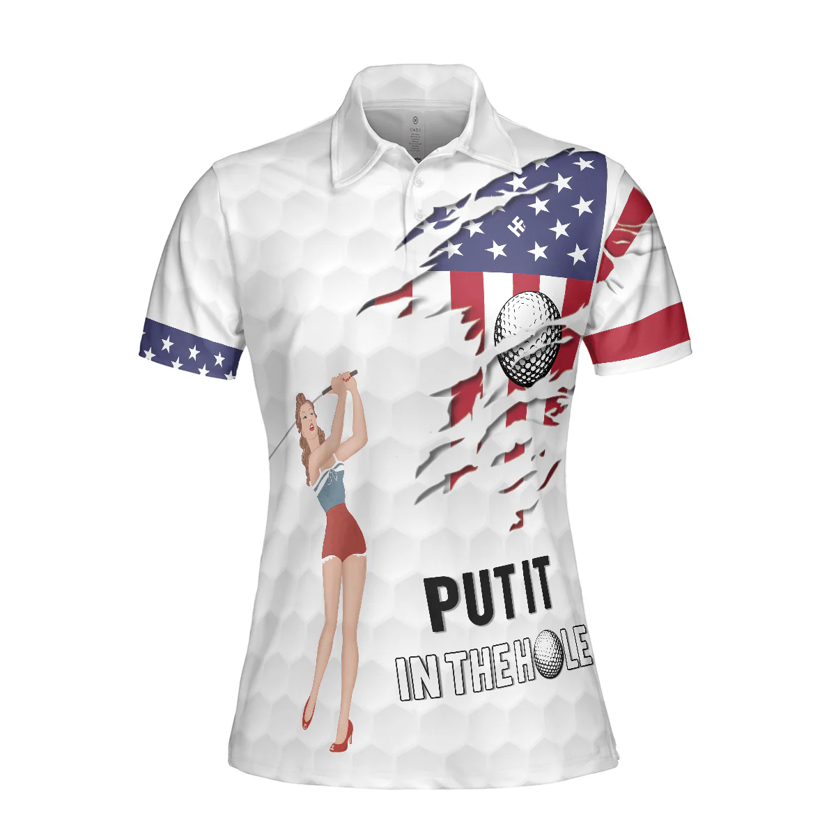 Golf Women Polo Shirt, Golfaholic, Golf American Flag Girl, White Golf Ball Pattern Women Polo Shirts, Patriotic Golf Shirt Gift For Golfers, Ladies - Image 4