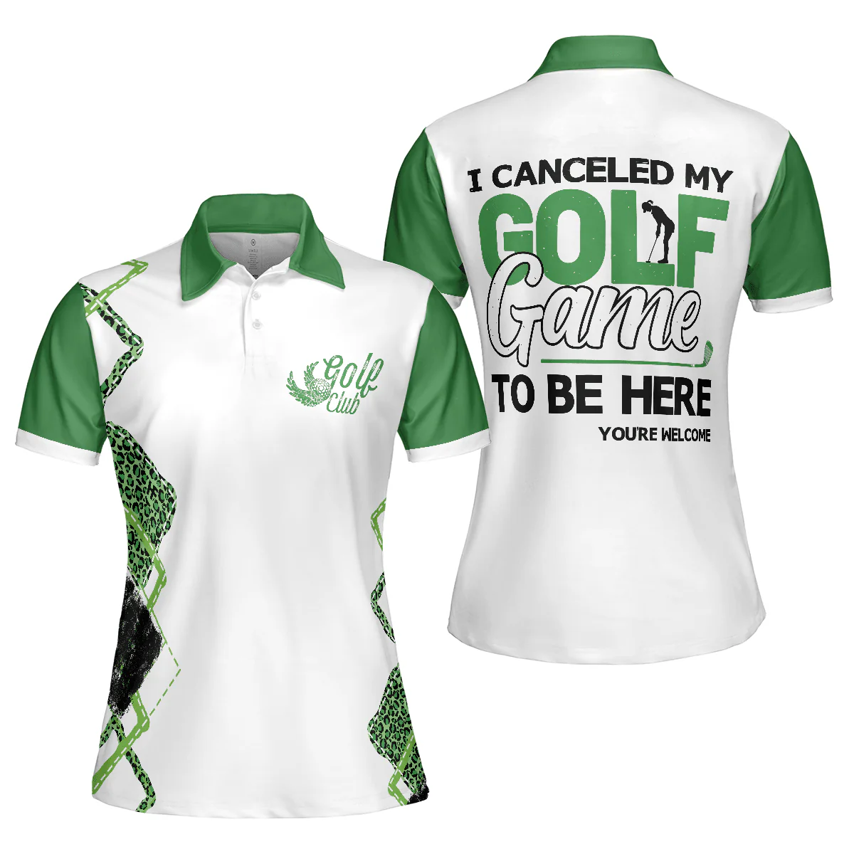 Golf Women Polo Shirt, I Canceled My Golf Game To Be Here, Leopard Pattern White Green Women Polo Shirts, Gift For Ladies, Female Golfers, Golf Lovers - Image 2