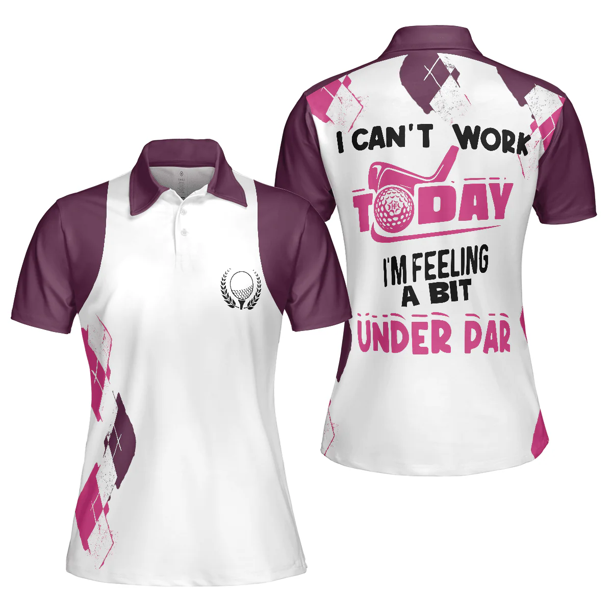 Golf Women Polo Shirt, I Can't Work Today I'm Feeling A Bit Under Par, Leopard Pattern White Purple Women Polo Shirts, Gift For Ladies, Female Golfers - Image 2