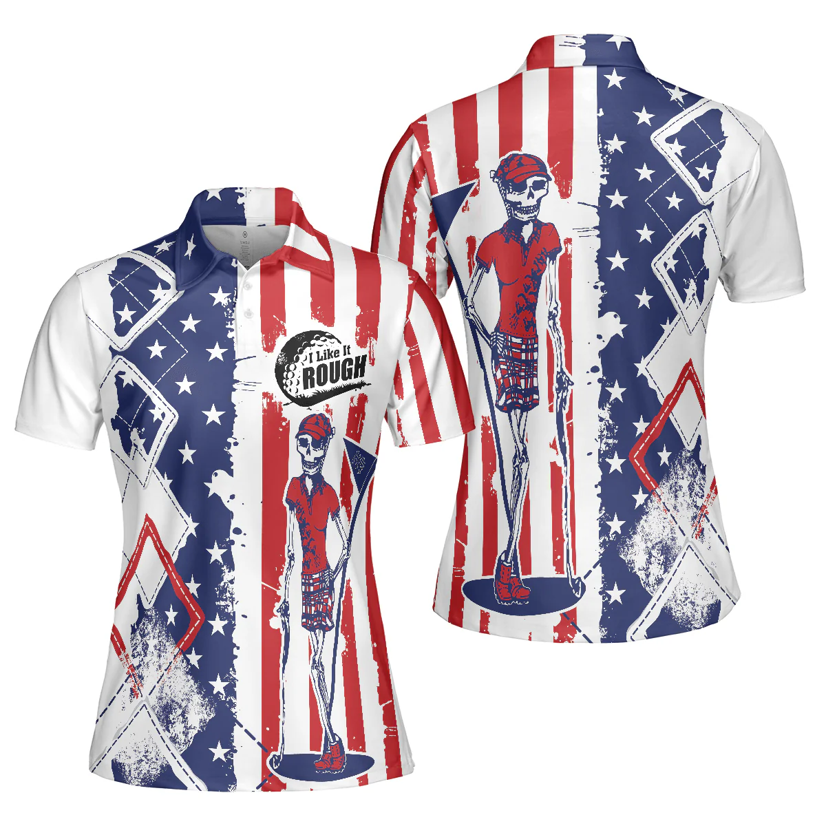 Golf Women Polo Shirt, I Like It Rough, Cool American Flag Argyle Pattern Women Polo Shirts, Best Golfing Gift For Ladies, Female Golfers, Golf Lovers - Image 2