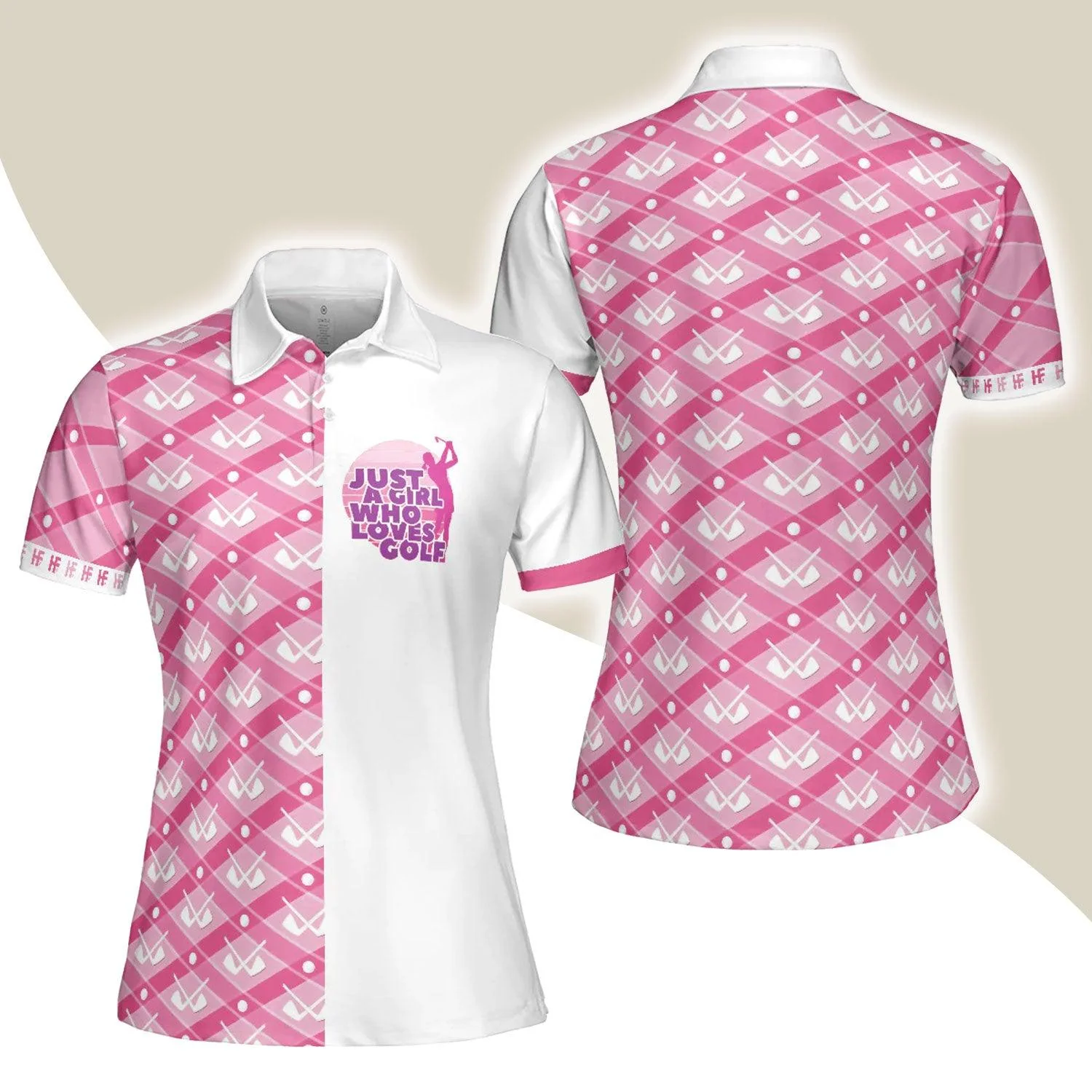 Golf Women Polo Shirt, Just A Girl Who Loves Golf, Pink Argyle Golf Clubs Pattern Women Polo Shirts, Golfing Gift For Ladies, Golfers, Golf Lovers