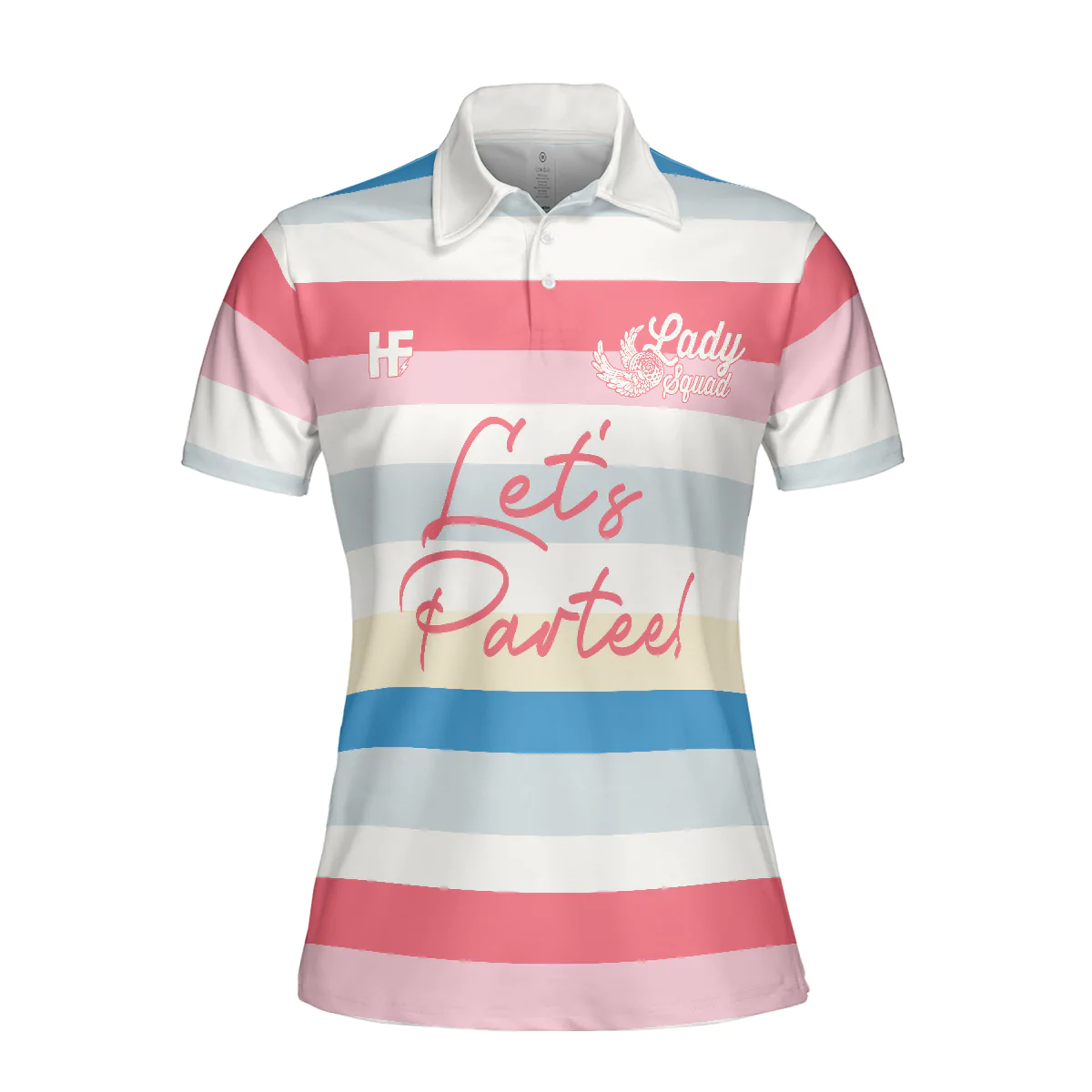 Golf Women Polo Shirt, Let's Partee, Color Horizontal Line Pattern Women Polo Shirts, Unique Female Gift For Golfers, Ladies, Golf Lovers - Image 4