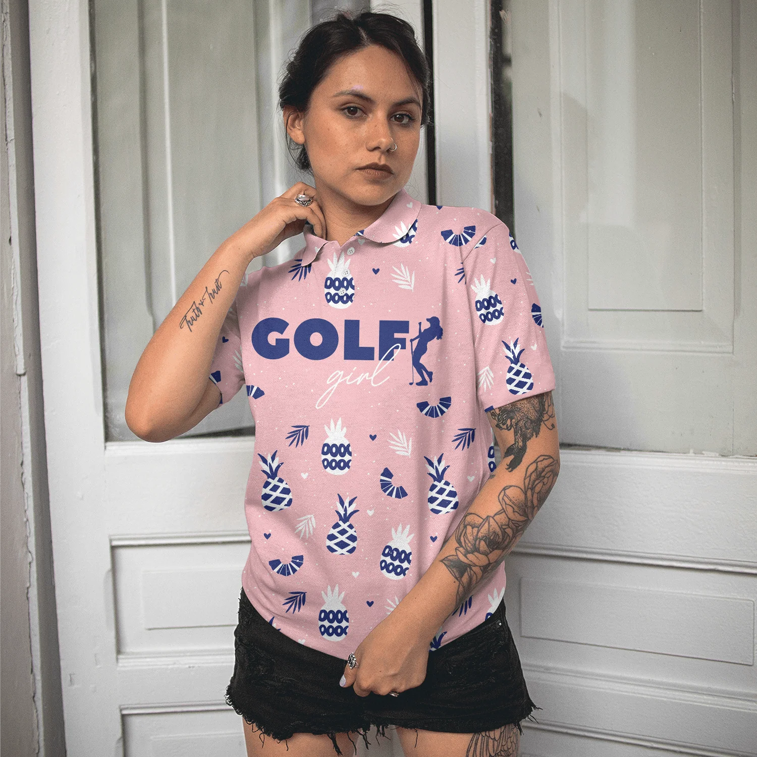 Golf Women Polo Shirt, Pink Golf Girl Summer Pattern Women Polo Shirts, Golfing Gift For Ladies, Team Female Golfers, Golf Lovers - Image 6
