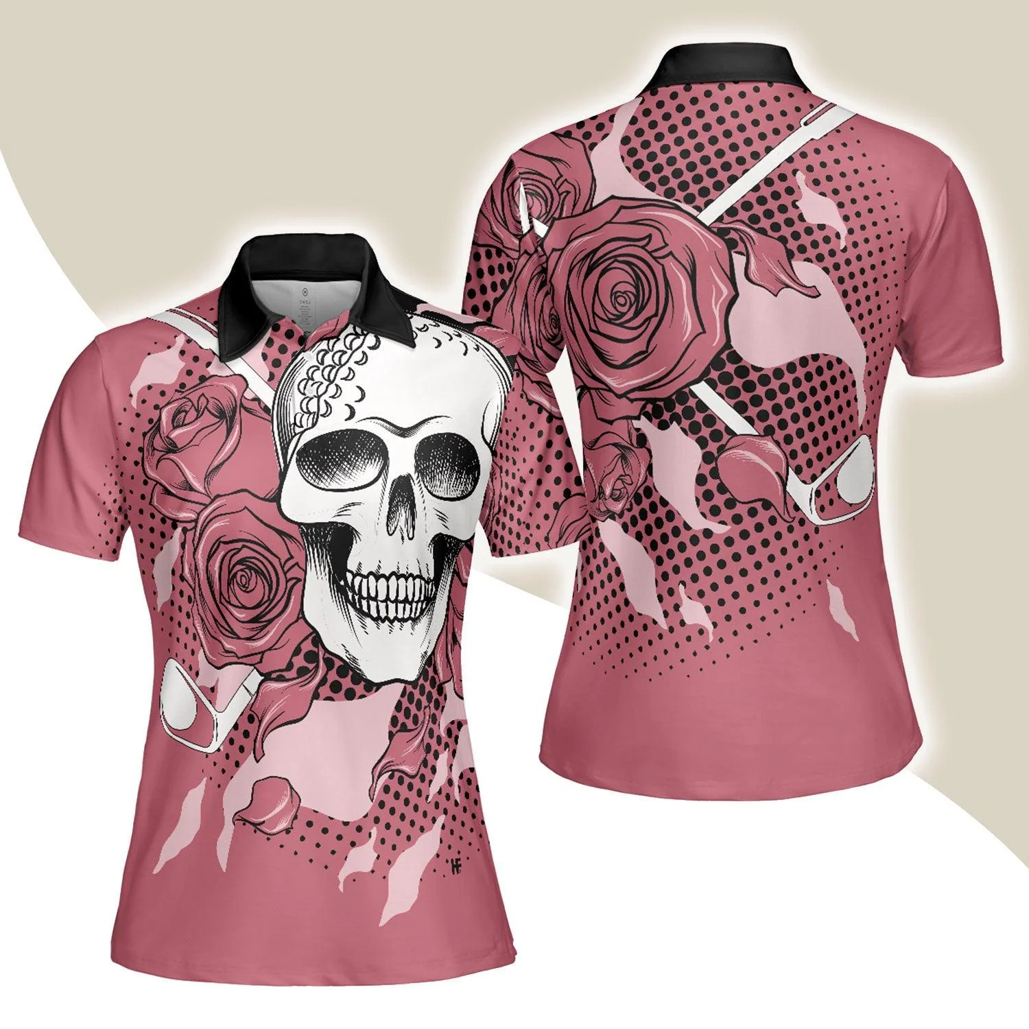 Golf Women Polo Shirt, Pink Skull Ladies Rose Women Polo Shirts, Cool Gift For Female Golfers, Ladies, Golf Lovers