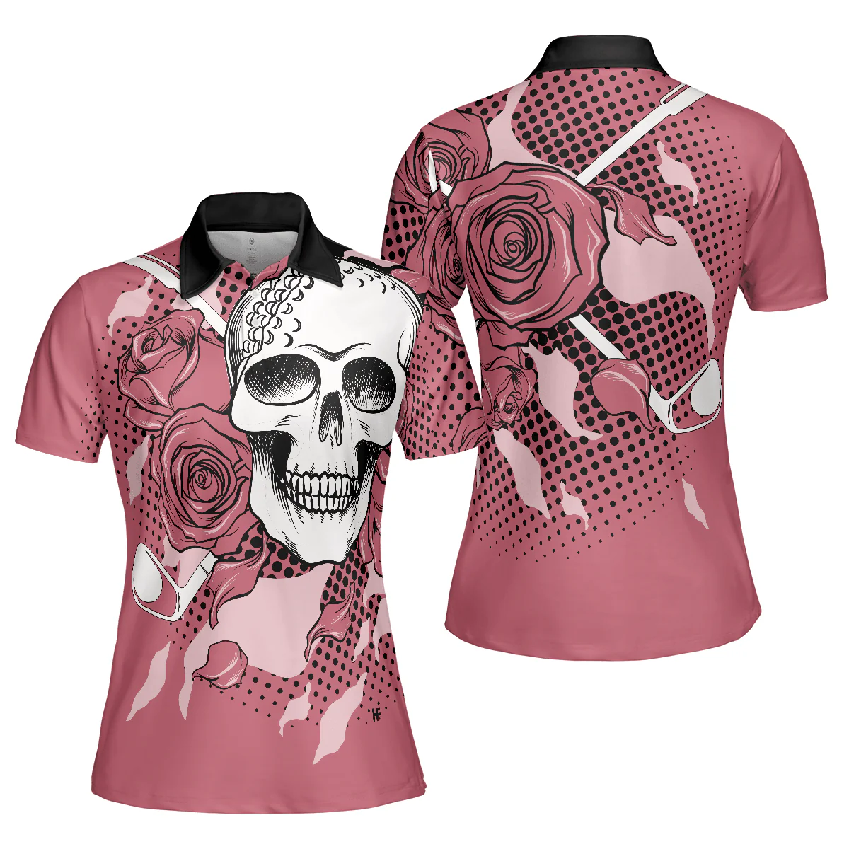 Golf Women Polo Shirt, Pink Skull Ladies Rose Women Polo Shirts, Cool Gift For Female Golfers, Ladies, Golf Lovers - Image 2