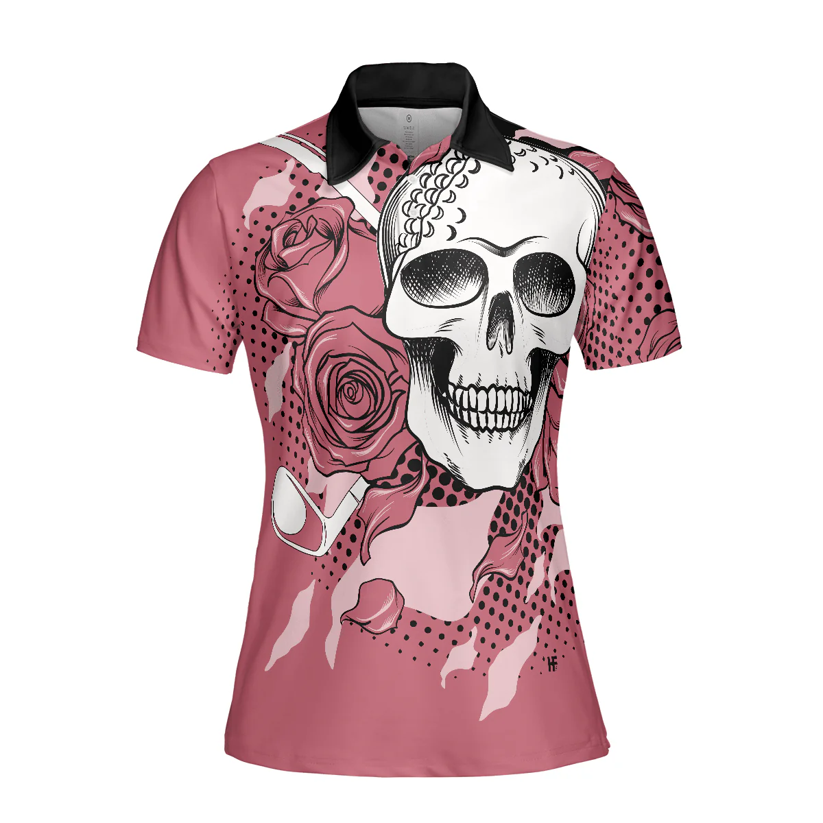 Golf Women Polo Shirt, Pink Skull Ladies Rose Women Polo Shirts, Cool Gift For Female Golfers, Ladies, Golf Lovers - Image 4