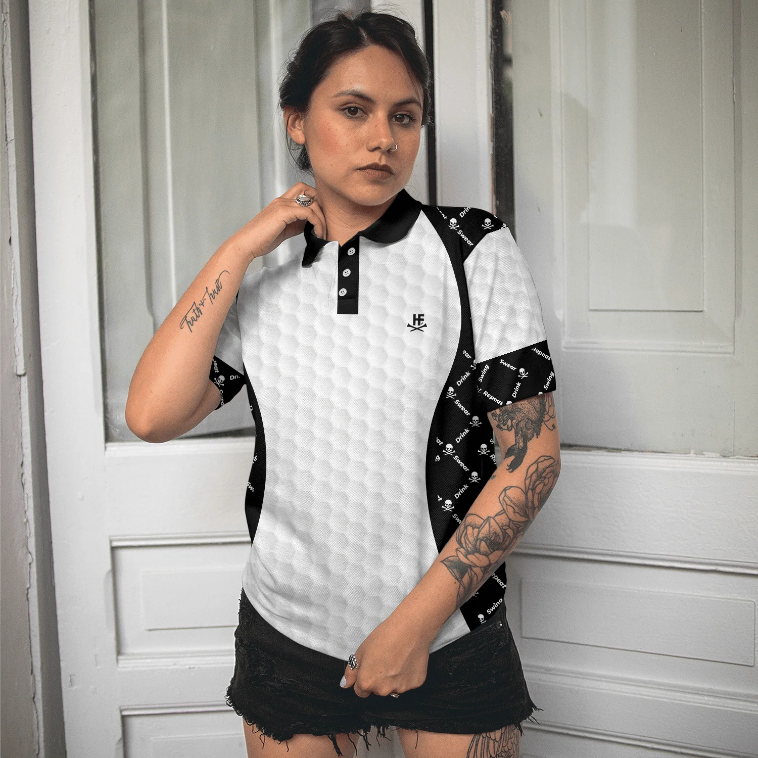Golf Women Polo Shirt, Swing Swear With Skull Argyle Pattern Golf Women Polo Shirts, Basic Ladies Golf Shirt - Perfect Gift For Women, Ladies - Image 5