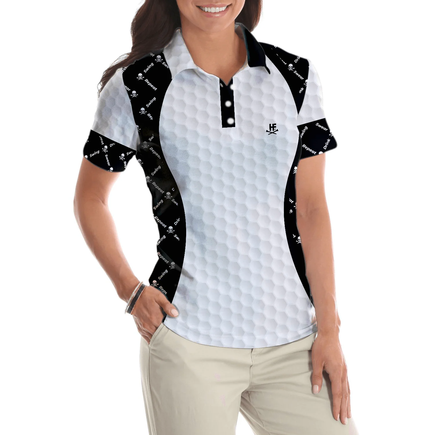 Golf Women Polo Shirt, Swing Swear With Skull Argyle Pattern Golf Women Polo Shirts, Basic Ladies Golf Shirt - Perfect Gift For Women, Ladies - Image 6