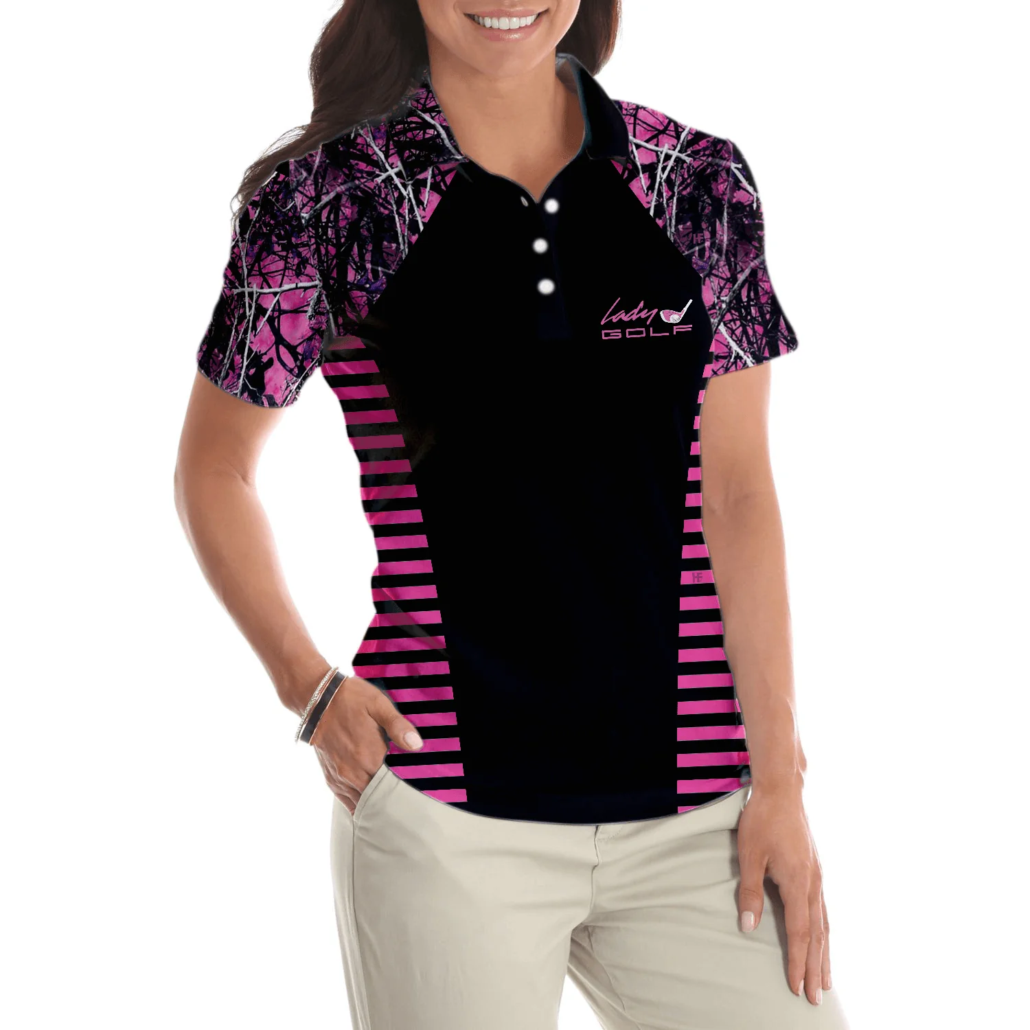 Golf Women Polo Shirt - Thinning Layout Sexy Golf Girl Pink Camouflage Pattern Golf Women Polo Shirt - Perfect Polo Shirt For Golf Lovers, Golfers - Image 6