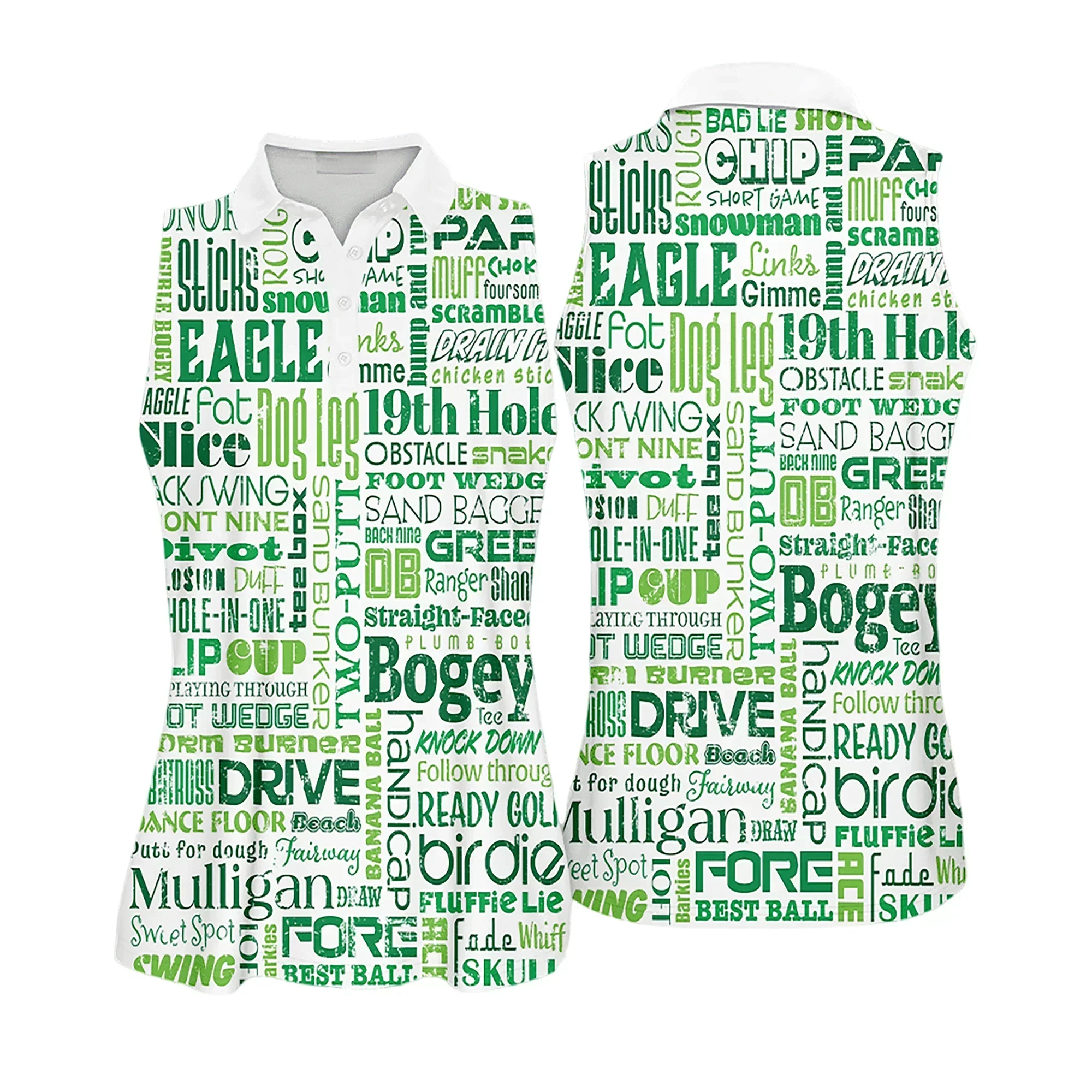Golf Women Polo Shirt, Vintage Pattern Funny, Green Text Pattern Women Polo Shirt - Gift For Mother's Day, Golfers, Female, Golf Lovers
