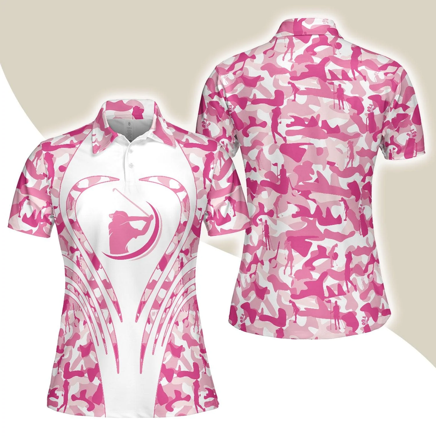 Golf Women Polo Shirt - White Pink Camouflage Thinning Layout Women Polo Shirt, Best Golf Shirt For Golfers - Perfect Gift For Women, Golf Lover