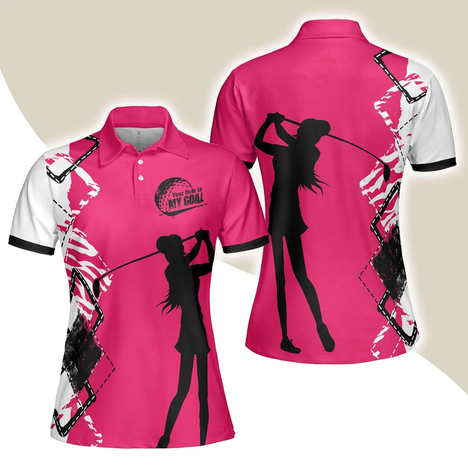 Golf Women Polo Shirt - Your Hole Is My Goal Golf Women Polo Shirts, White And Pink Golf Shirt For Ladies - Perfect Gift For Women, Golfer, Golf Lover