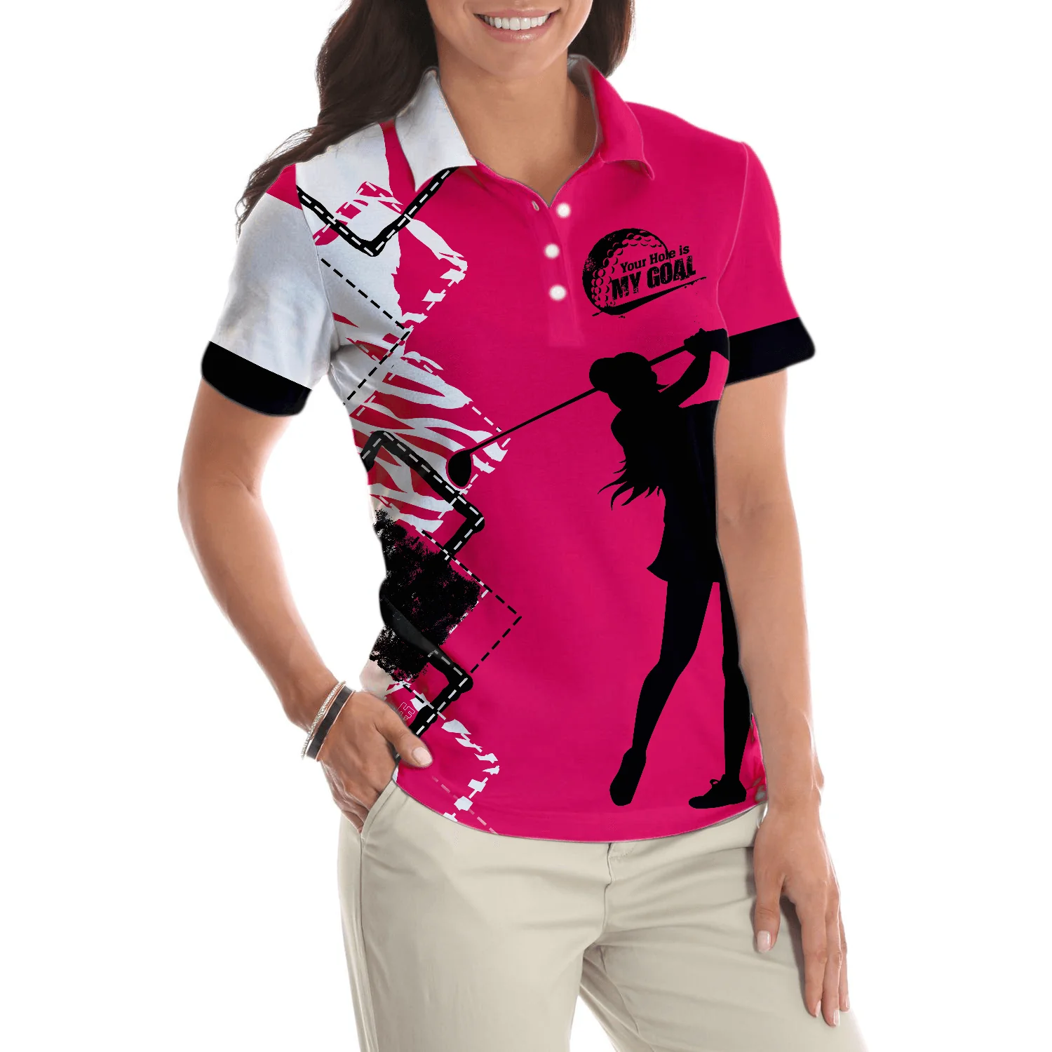 Golf Women Polo Shirt - Your Hole Is My Goal Golf Women Polo Shirts, White And Pink Golf Shirt For Ladies - Perfect Gift For Women, Golfer, Golf Lover - Image 5