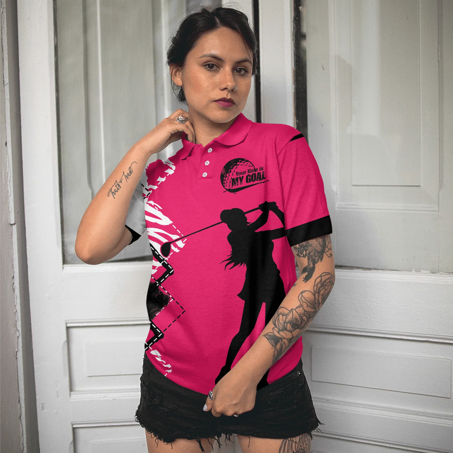 Golf Women Polo Shirt - Your Hole Is My Goal Golf Women Polo Shirts, White And Pink Golf Shirt For Ladies - Perfect Gift For Women, Golfer, Golf Lover - Image 6