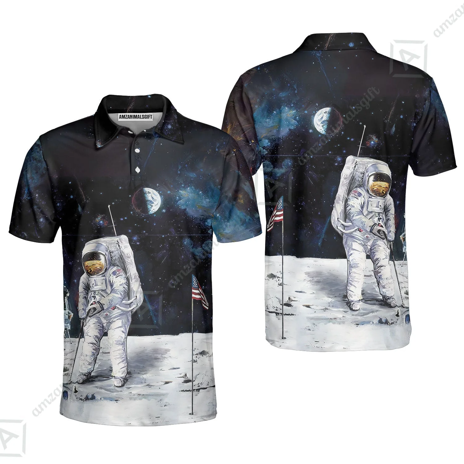 Golf Women Sleeveless Polo Shirt - Astronaut Moon Golf Men Polo Shirt, American Flag Women Sleeveless Polo Shirt - Image 6