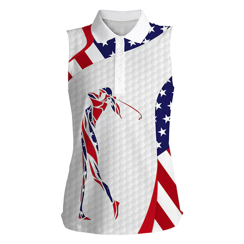 Golf Women Sleeveless Polo Shirts, American Flag Patriot Independence Day Womens Polo Shirts - 4th of July Gift For Ladies, Golf Lovers, Golfers - Image 2