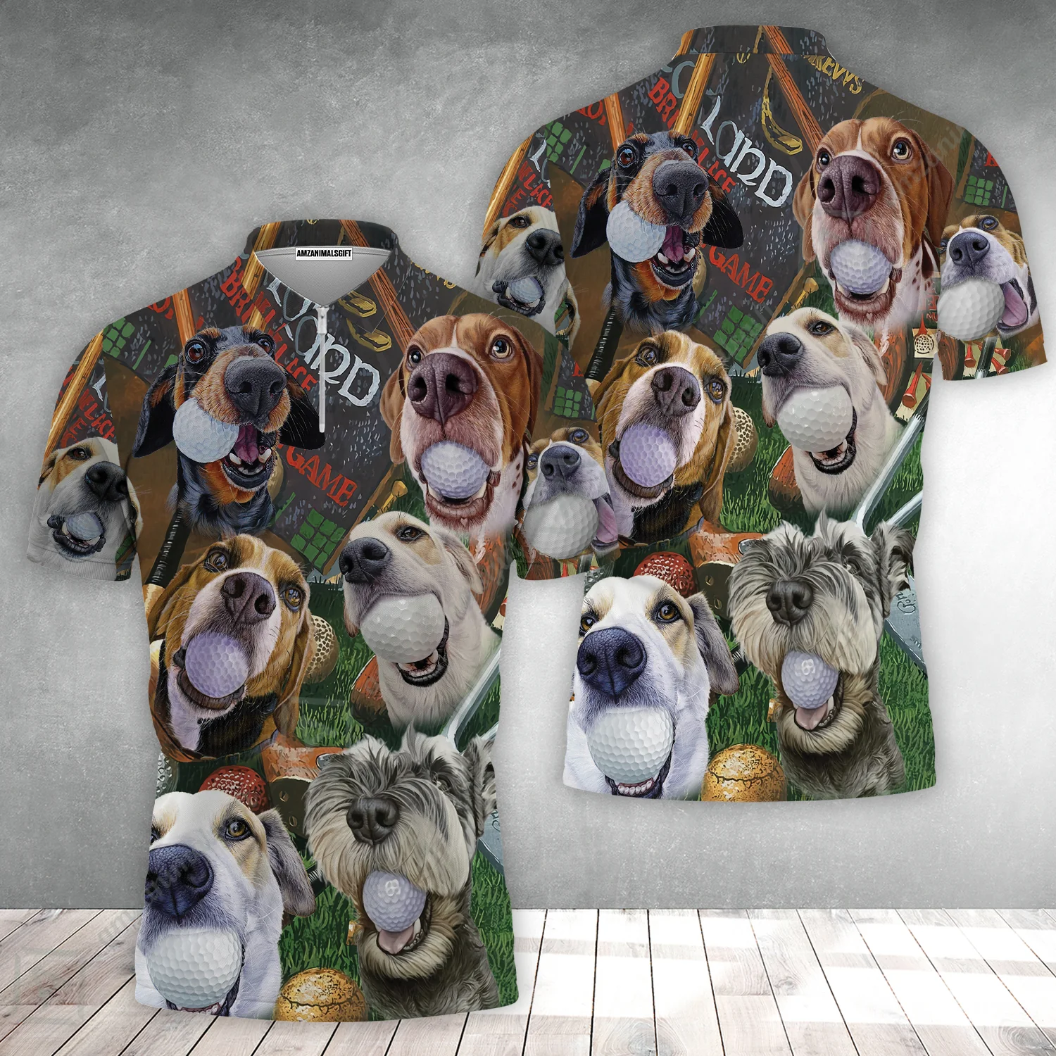 Golf Zip Polo Shirt - Golf Beach Sports, Cute Dogs Beach Zip Polo Shirt - Perfect Gift For Golfer, Dog Lovers - Image 2