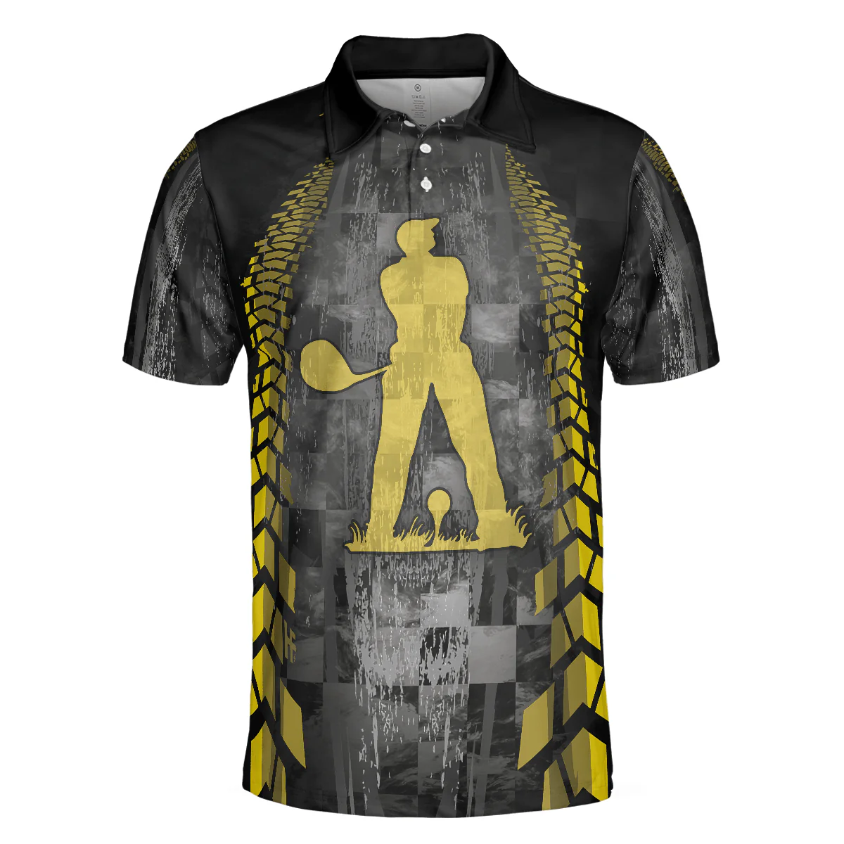 Golfer On Yellow Silhouette Men Polo Shirt, Checker Pattern Racing Polo Shirt, Best Golf Shirt For Men, Best Gift For Golfers - Image 3