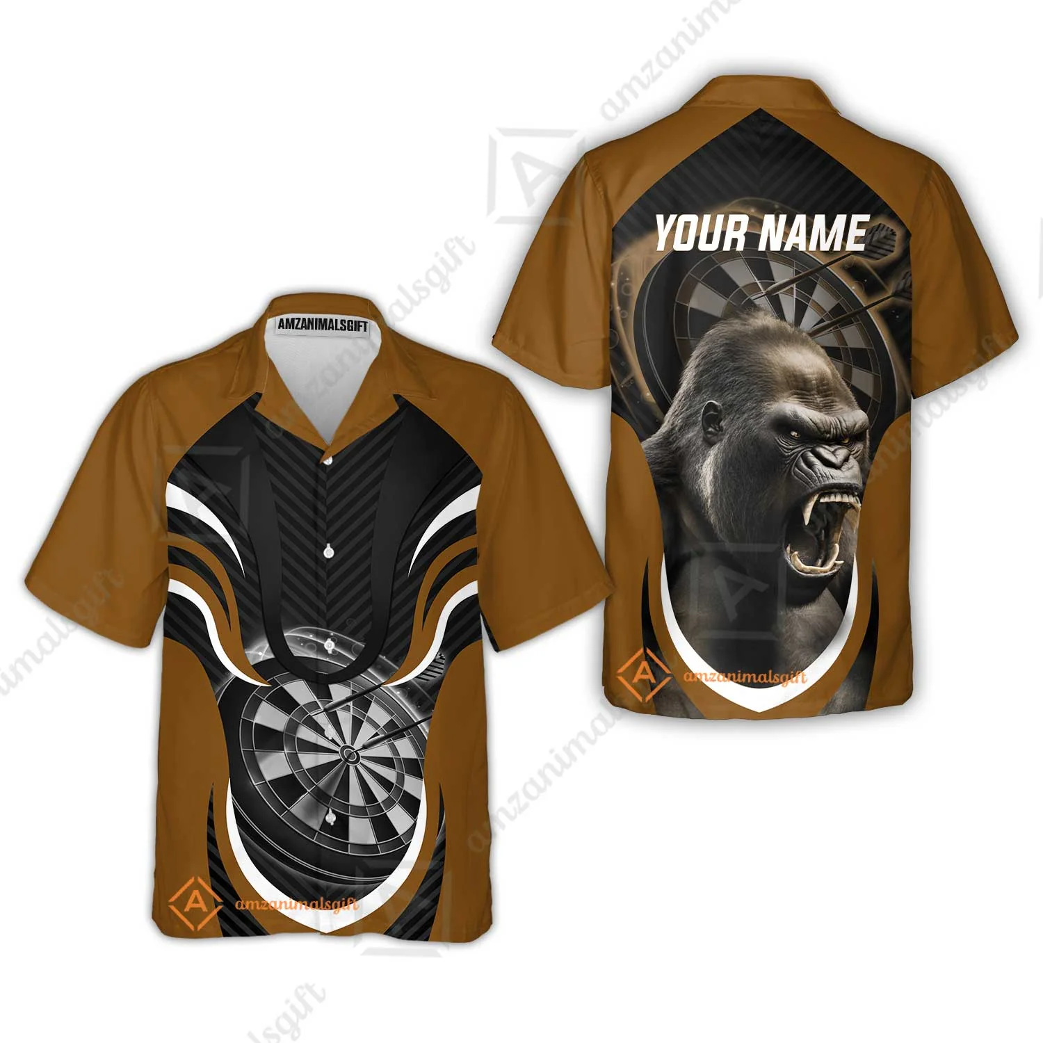 Gorilla And Darts Custom Name Men Polo Shirt, Bullseye Dartboard Brown Personalized Men Polo Shirt Gift For Darts Lovers, Team, Friends - Image 12