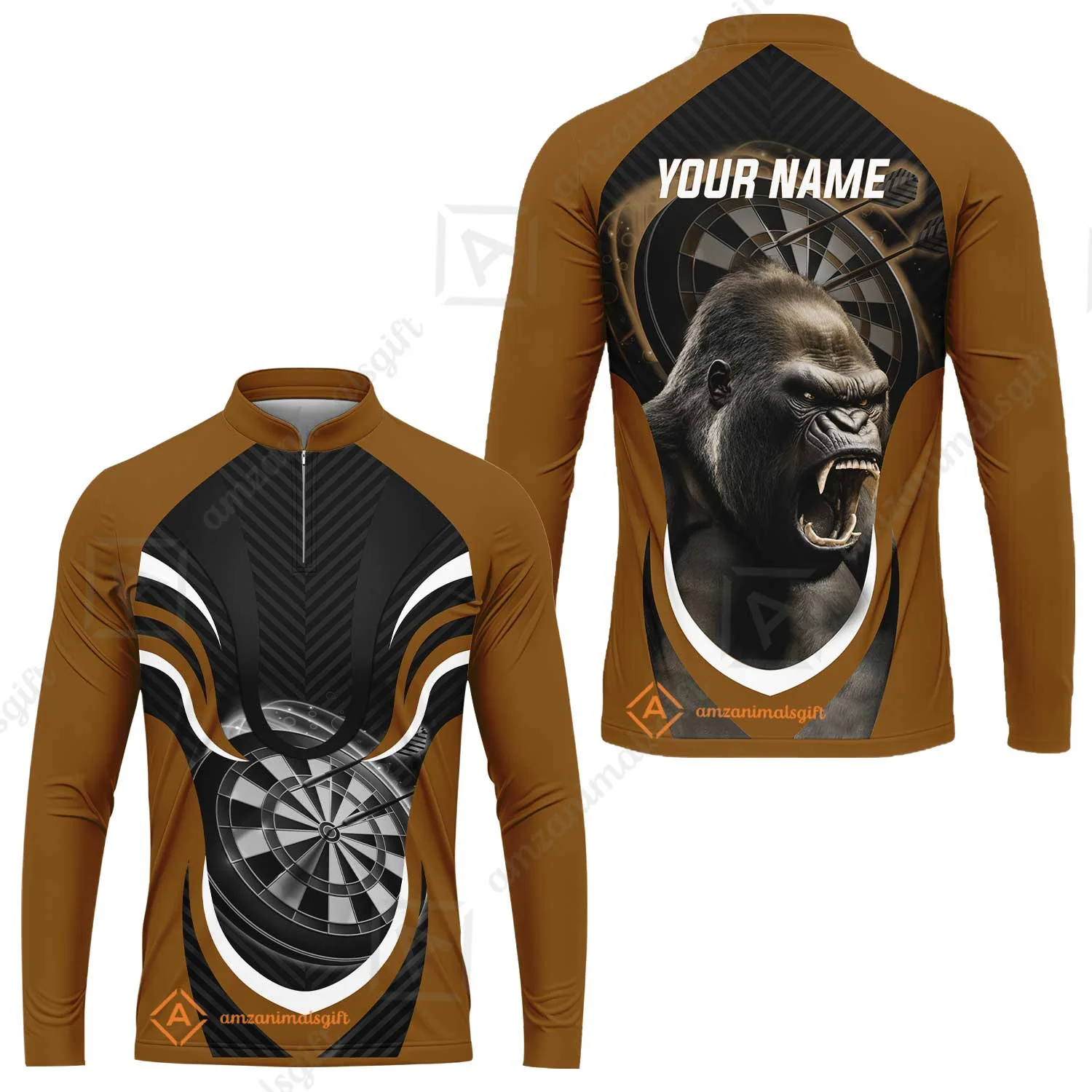 Gorilla And Darts Custom Name Men Polo Shirt, Bullseye Dartboard Brown Personalized Men Polo Shirt Gift For Darts Lovers, Team, Friends - Image 16