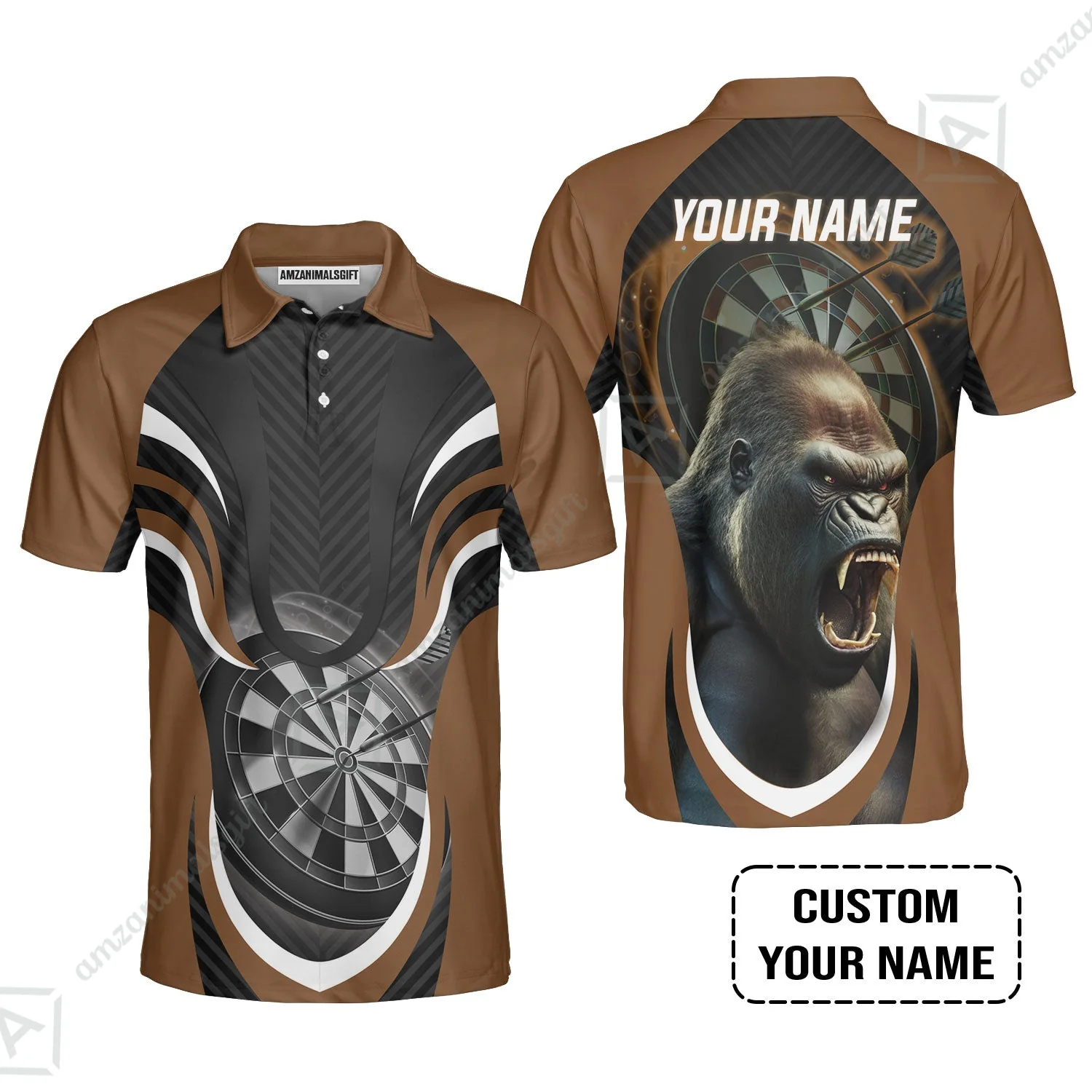 Gorilla And Darts Custom Name Sweatshirt, Bullseye Dartboard Brown Personalized Sweatshirt - Image 6