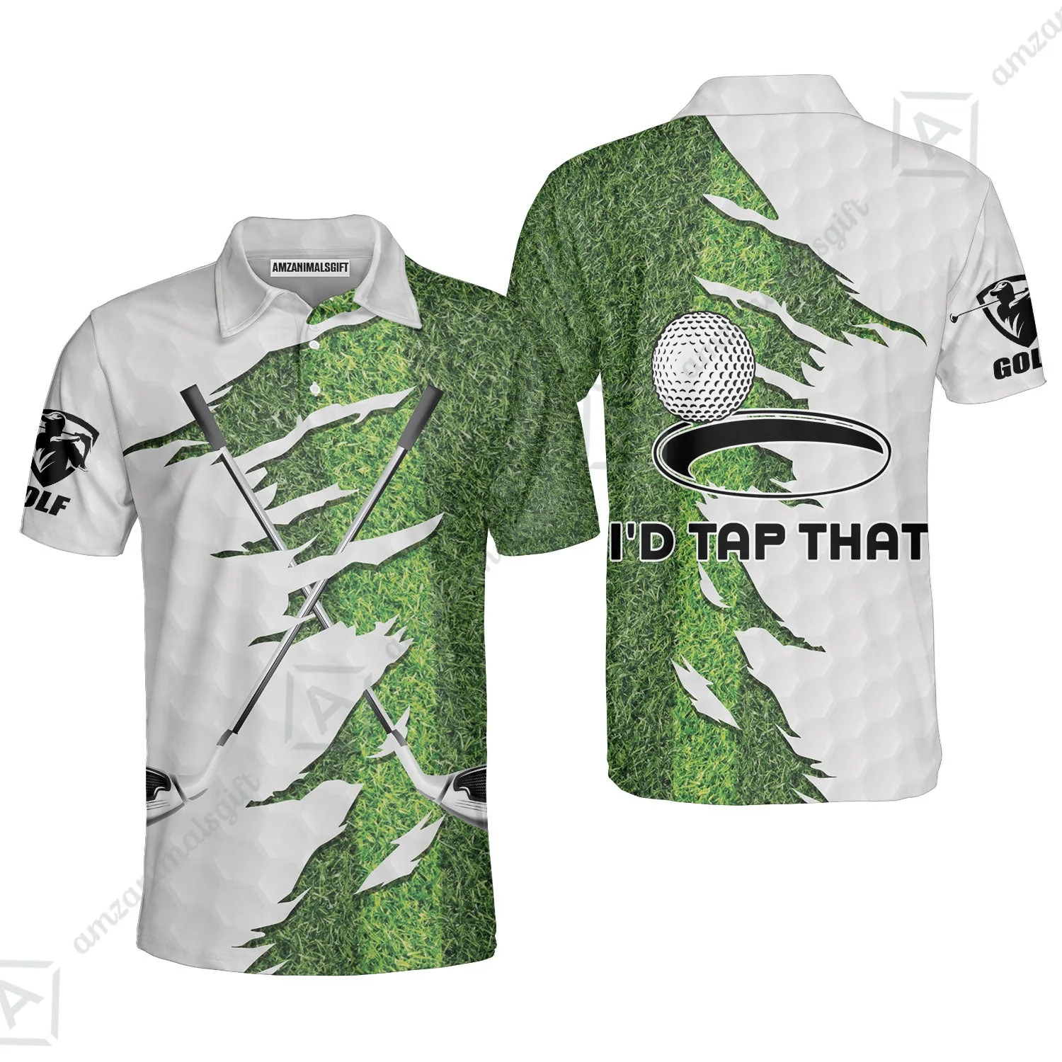 Green Golf Course Long Polo Shirt, I'd Tap That Golf Long Polo Shirt - Image 3