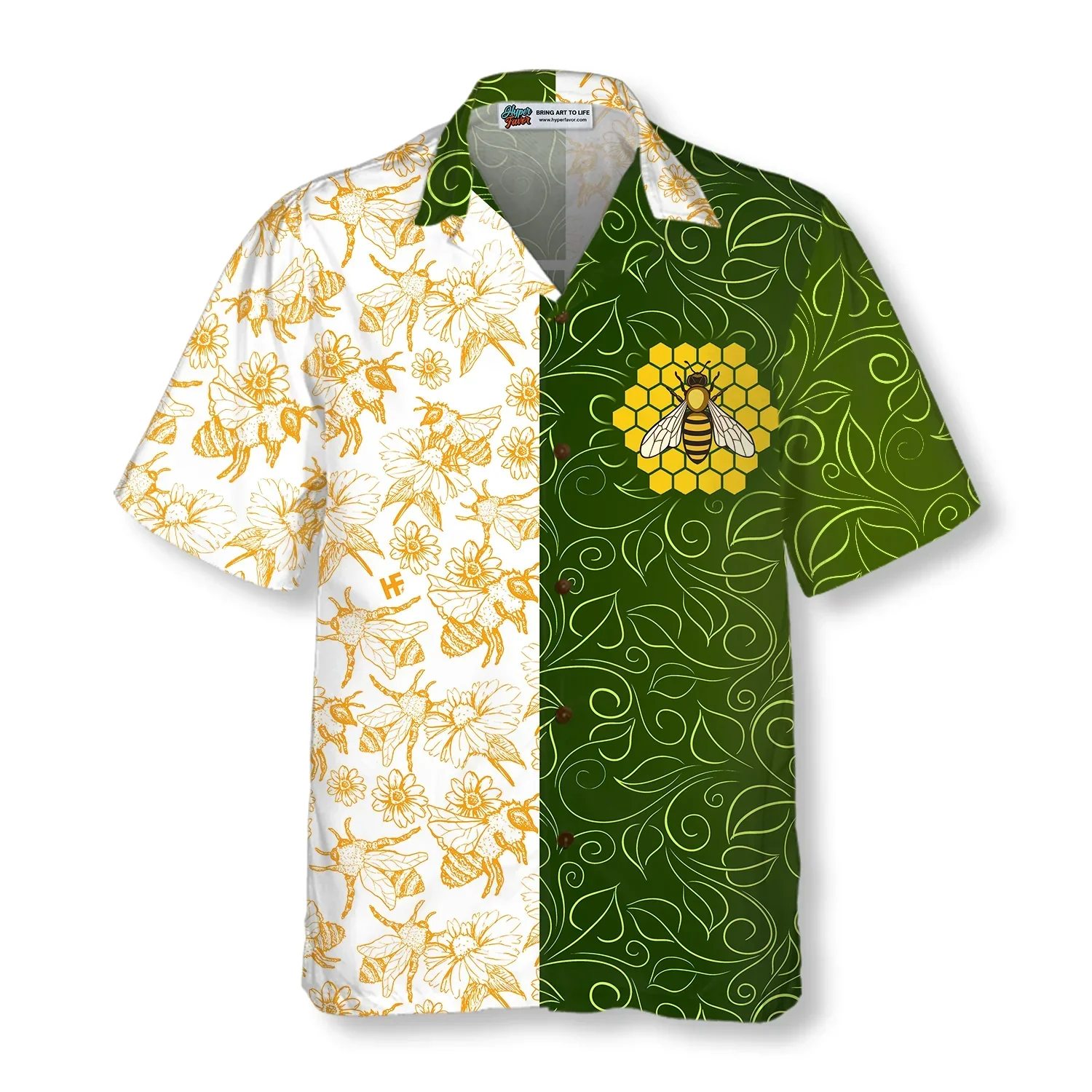 Green Leaves Honey Bee Hawaiian Shirt, Summer Animals Aloha Shirts For Men Women, Perfect Gift For Husband, Wife, Boyfriend, Friend - Image 2