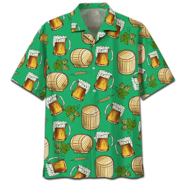 Green Theme Beer Hawaiian Shirt - Green Theme Beer Wooden Barrel Hawaiian Shirt - Perfect Gift For Friend, Family - Image 2