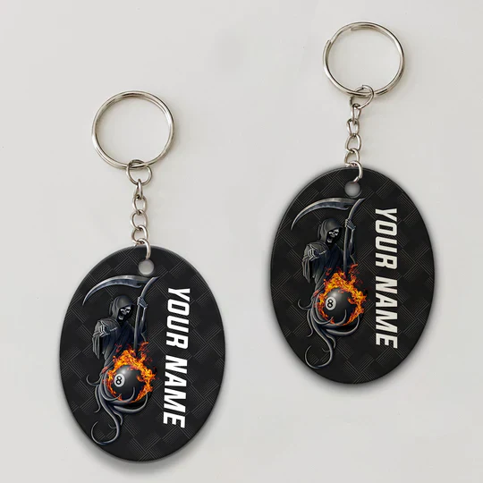 Grim Reaper Billiard Pool 8 Ball Hello Darkness Customized Name Acrylic Keychain - Christmas Gift For Billiard Lovers, Billiard Players - Image 4