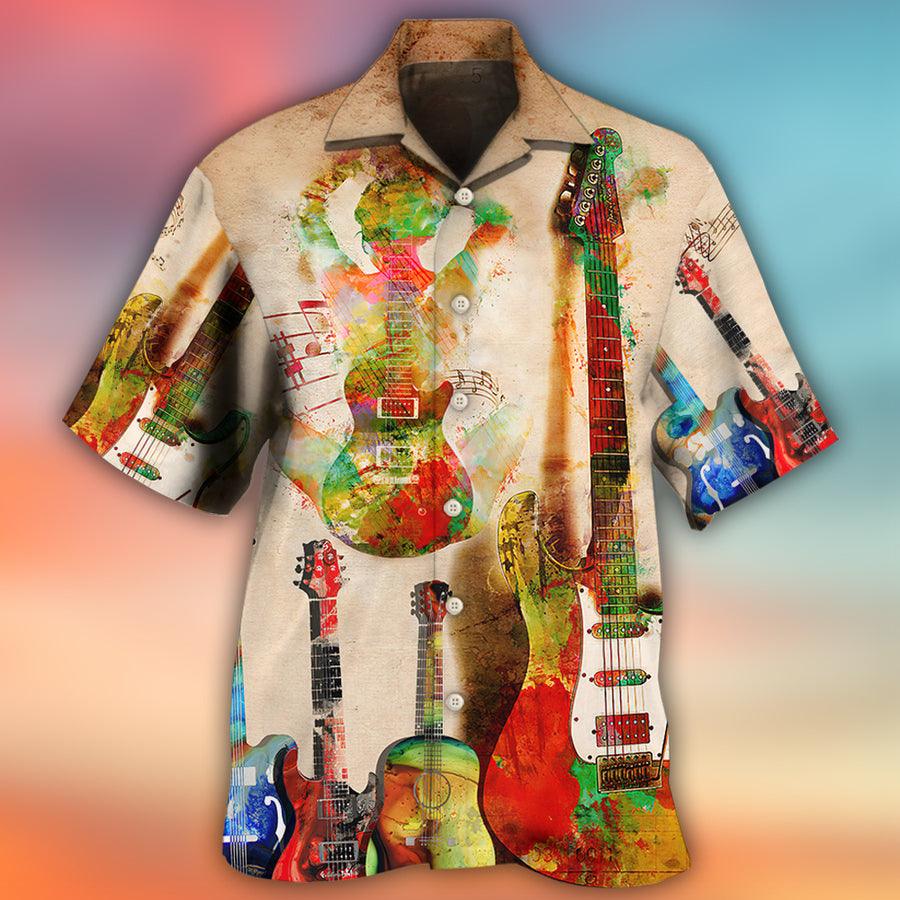 Guitar Abstract Colorful Art Style Aloha Hawaiian Shirt For Summer, Guitar Hawaiian Shirts Outfit For Men Women, Music Guitar Lovers