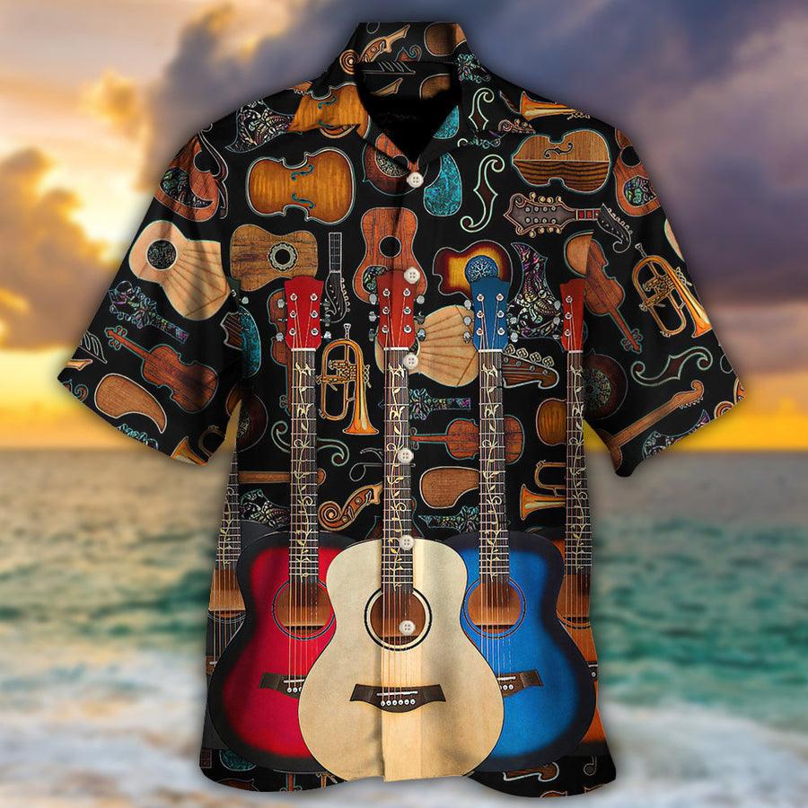 Guitar Aloha Hawaiian Shirt For Summer, Guitar Happy Life With Music Hawaiian Shirts Outfit For Men Women, Music Guitar Lovers