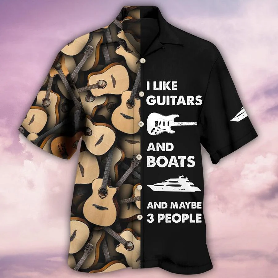 Guitar And Boat Aloha Hawaiian Shirt For Summer, I Like Guitars And Boats Hawaiian Shirts Outfit For Men Women, Music Guitar Golf Lovers