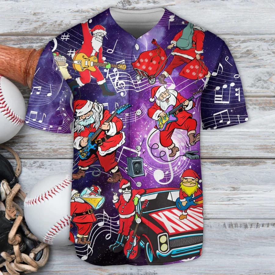 Guitar Baseball Jersey, Christmas, Santa Claus Playing Guitar Baseball Jersey For Men And Women - Perfect Gift For Guitar Lovers, Music Lovers - Image 2