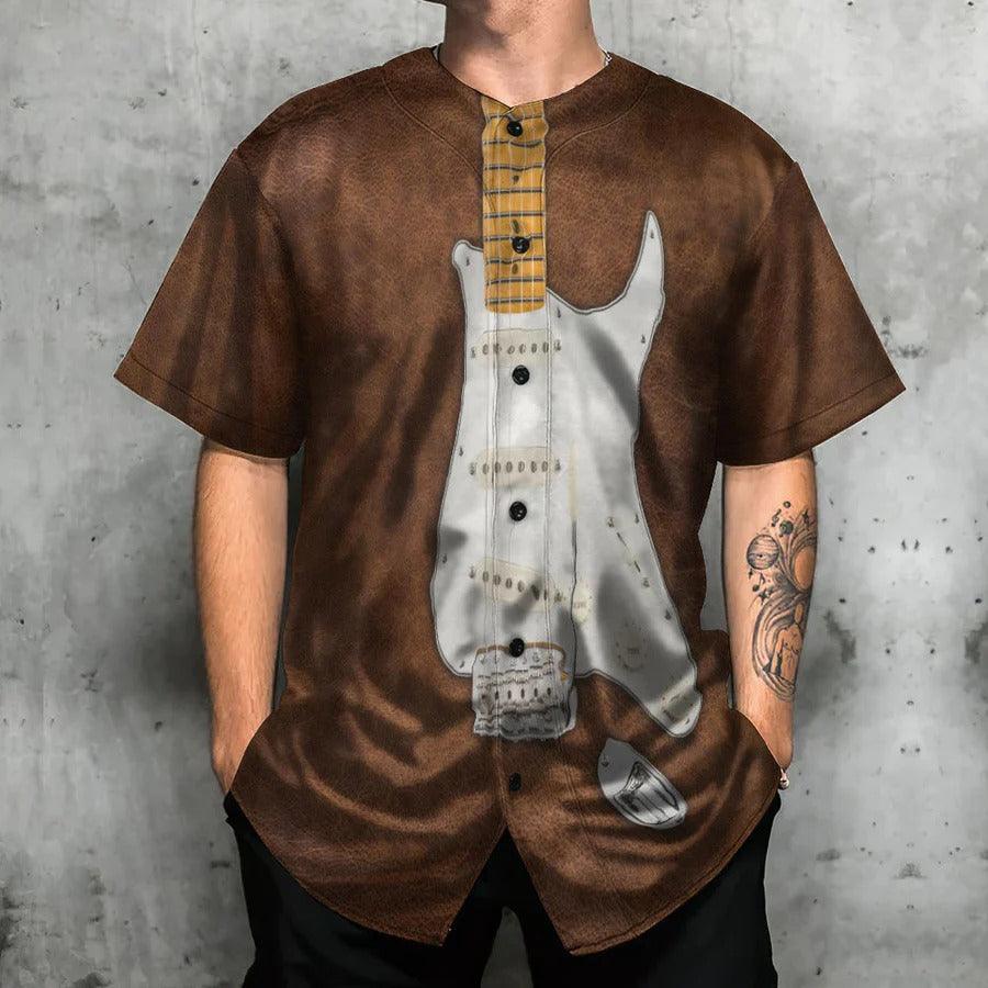 Guitar Baseball Jersey, Guitar Electronic Leather Style Vintage Baseball Jersey For Men And Women - Perfect Gift For Guitar Lovers, Music Lovers - Image 4