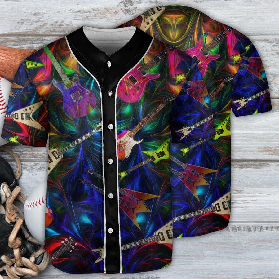 Guitar Baseball Jersey, Guitar Neon Art Baseball Tee Jersey Shirt For Men And Women - Perfect Gift For Guitar Lovers, Music Lovers