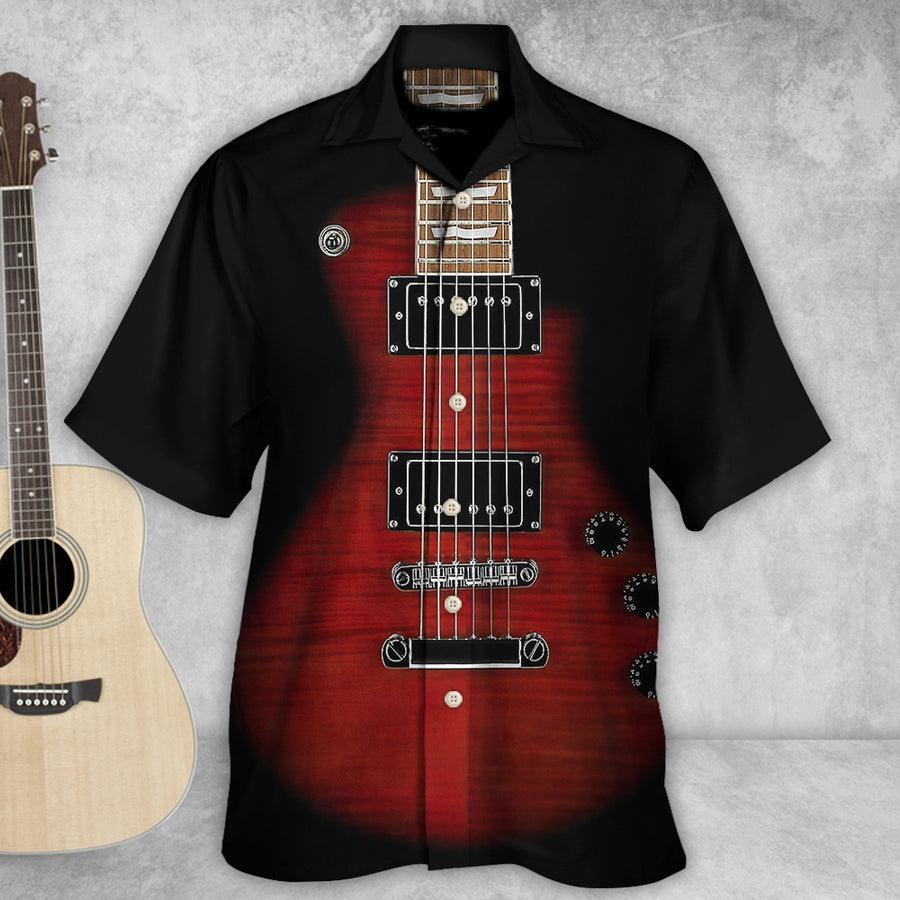 Guitar Black Aloha Hawaiian Shirt For Summer, Electric Guitar Classic Rock Hawaiian Shirts Outfit For Men Women, Music Guitar Lovers