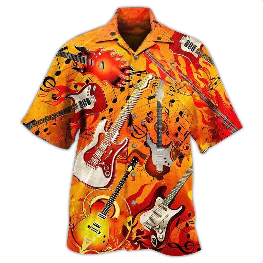 Guitar Color Aloha Hawaiian Shirt For Summer, Guitar Is My Life Notes Hawaiian Shirts Matching Outfit For Men Women, Music Guitar Lovers