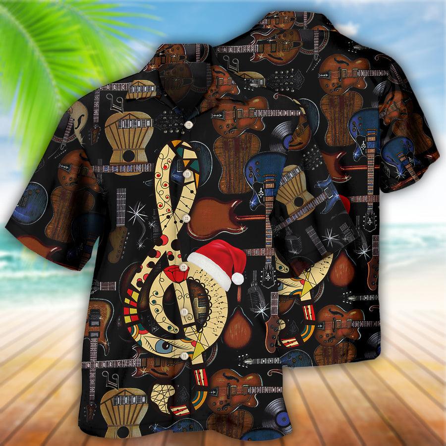 Guitar Happy Merry Christmas Aloha Hawaiian Shirt For Summer, Guitar Music Note Hawaiian Shirts Outfit For Men Women, Music Guitar Lovers