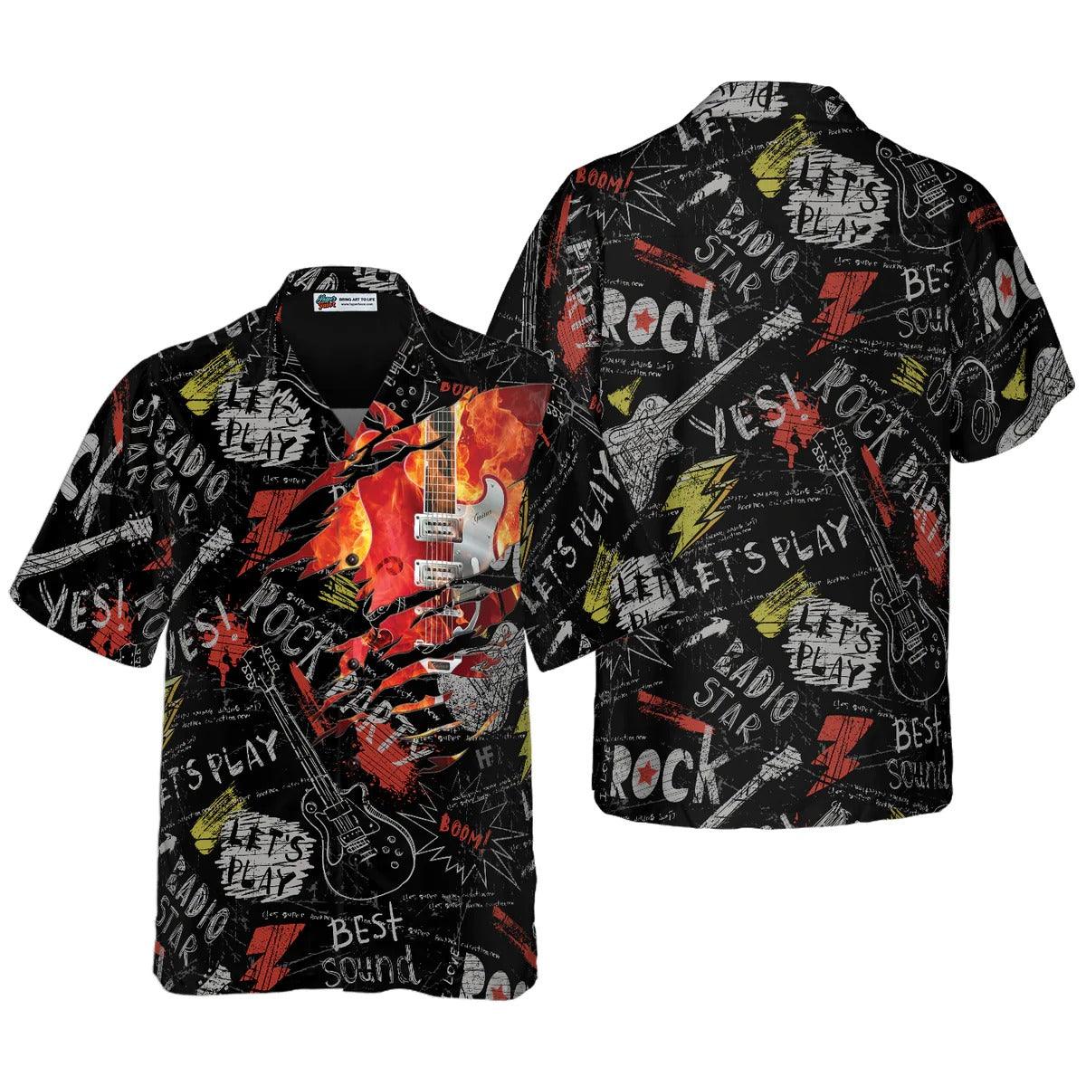 Guitar Hawaiian Shirt, Guitar Burned Electric Aloha Shirt, Guitar Hawaiian Shirt For Summer - Perfect Gift For Men, Women, Music Lover, Friend, Family