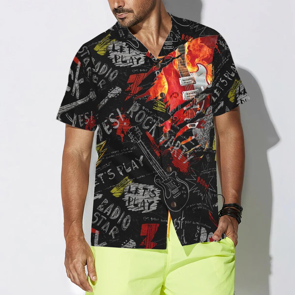 Guitar Hawaiian Shirt, Guitar Burned Electric Aloha Shirt, Guitar Hawaiian Shirt For Summer - Perfect Gift For Men, Women, Music Lover, Friend, Family - Image 4