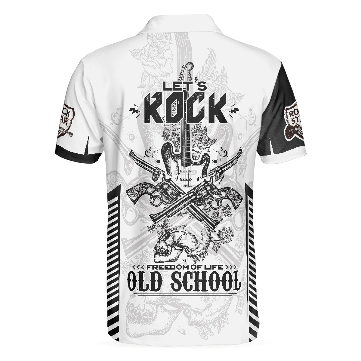 Guitar Men Polo Shirt, Black And White Guitar Polo Shirt, Let's Rock Freedom Of Life Old School Shirt For Men - Gift For Guitar Lovers, Music Lovers - Image 2