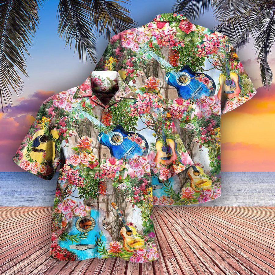 Guitar Music Aloha Hawaiian Shirt For Summer, Guitar Melody In Rose Garden Hawaiian Shirts Outfit For Men Women, Music Guitar Lovers