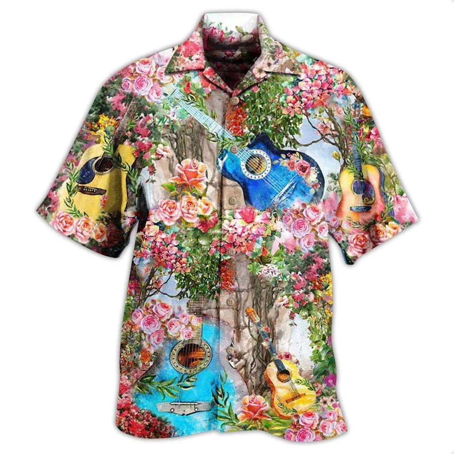Guitar Music Aloha Hawaiian Shirt For Summer, Guitar Melody In Rose Garden Hawaiian Shirts Outfit For Men Women, Music Guitar Lovers - Image 2
