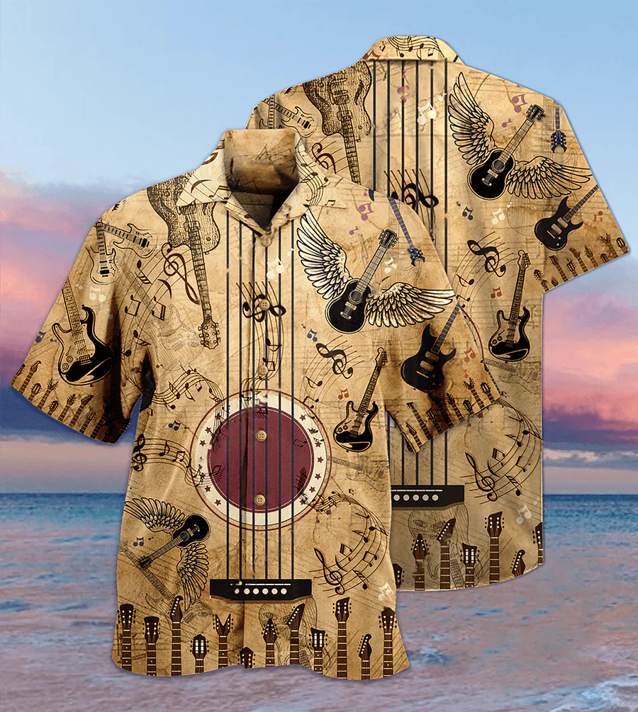 Guitar Music Amazing Vintage Aloha Hawaiian Shirt For Summer, Guitar Hawaiian Shirts Matching Outfit For Men Women, Music Guitar Lovers