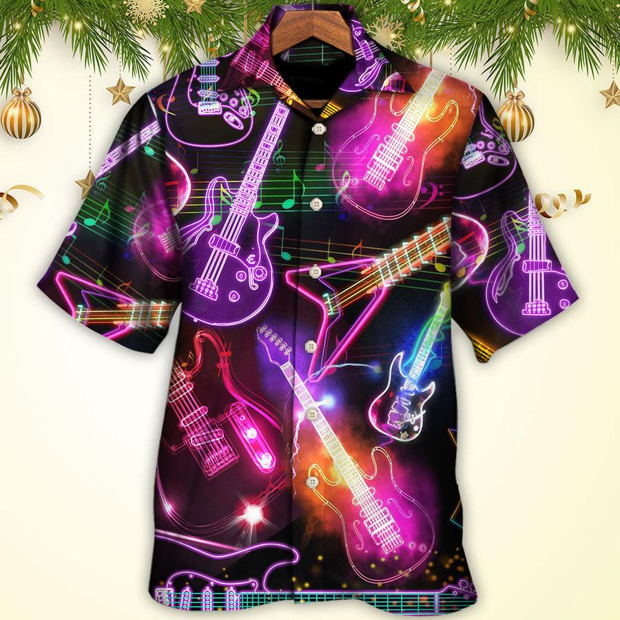 Guitar Neon Amazing Colorful Aloha Hawaiian Shirt For Summer, Guitar Music Notes Hawaiian Shirts Outfit For Men Women, Music Guitar Lovers
