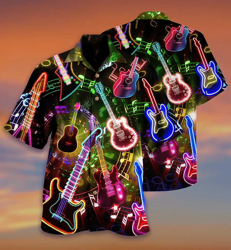 Guitar Neon Colorful Aloha Hawaiian Shirt For Summer, All You Need Is A Guitar Hawaiian Shirts Matching Outfit For Men Women, Music Guitar Lovers - Image 2