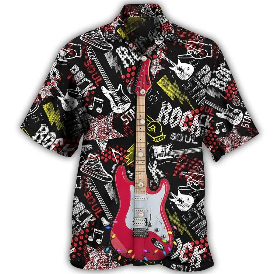 Guitar Rock Soul Merry Christmas Happy Aloha Hawaiian Shirt For Summer, Guitar Hawaiian Shirts Matching Outfit For Men Women, Music Guitar Lover - Image 2