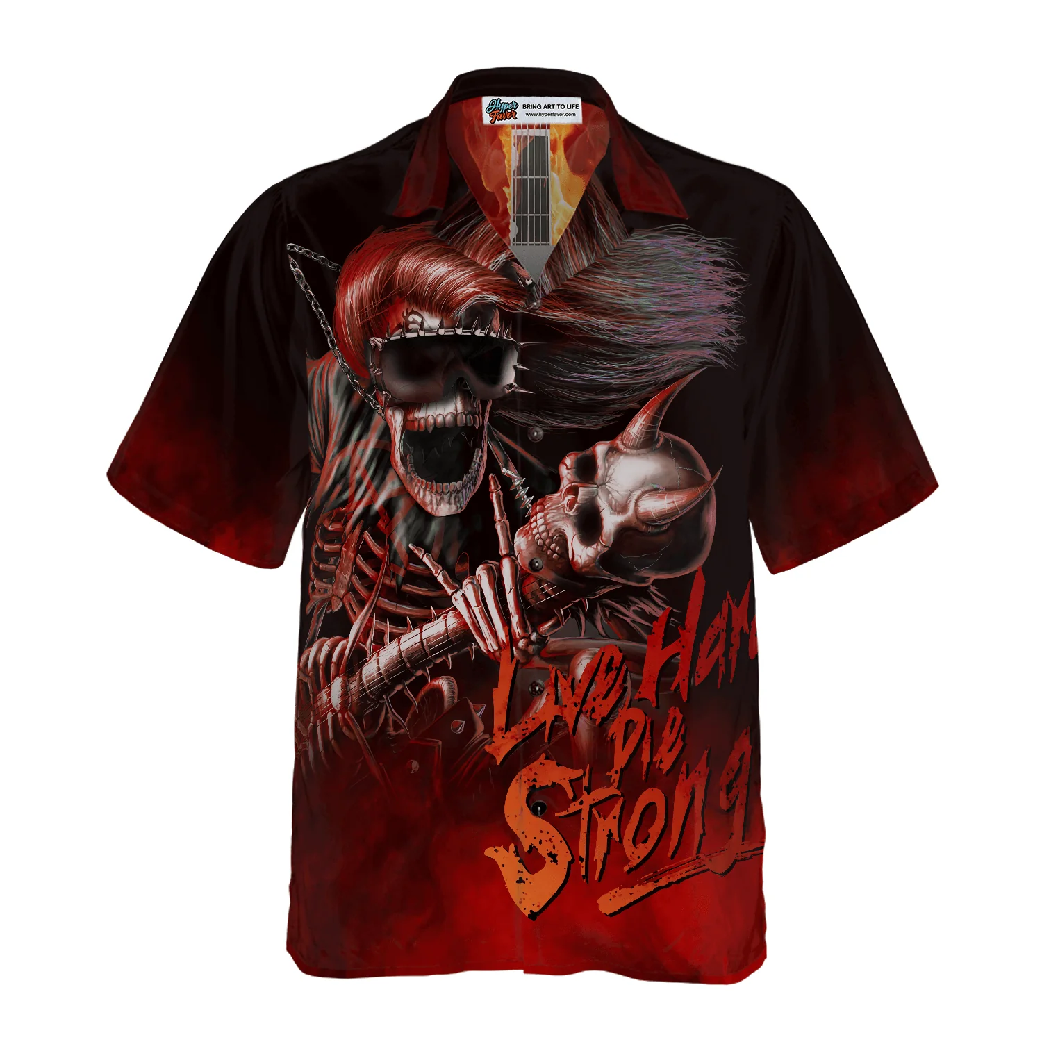 Guitar Skull Hawaiian Shirt, Live Hard Die Strong Burning Guitar, Colorful Summer Aloha Shirt For Men Women, Gift For Friend, Family - Image 4